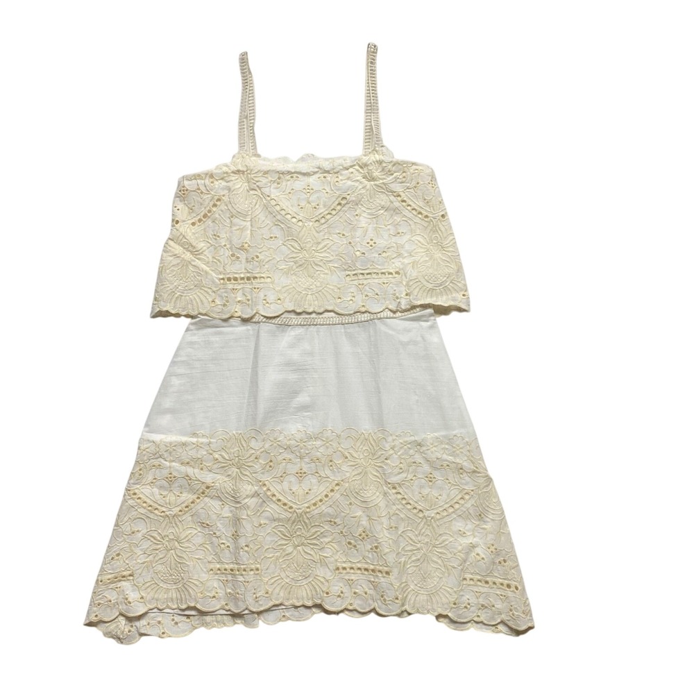 Chelsea & Violet Ivory Eyelet Lace Mini Dress Two Tier Embroidered‎ Skirt Md NWT - Picture 9 of 16